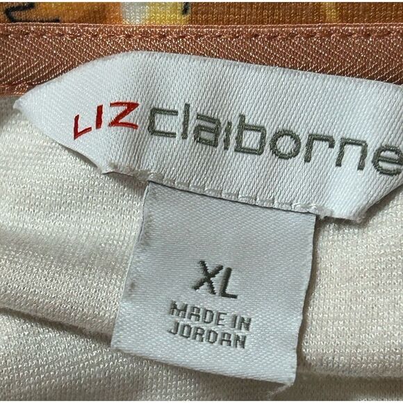 Liz Claiborne Womens Size XL Blouse Short Sleeve Knit Fabric Orange Floral - Picture 3 of 4